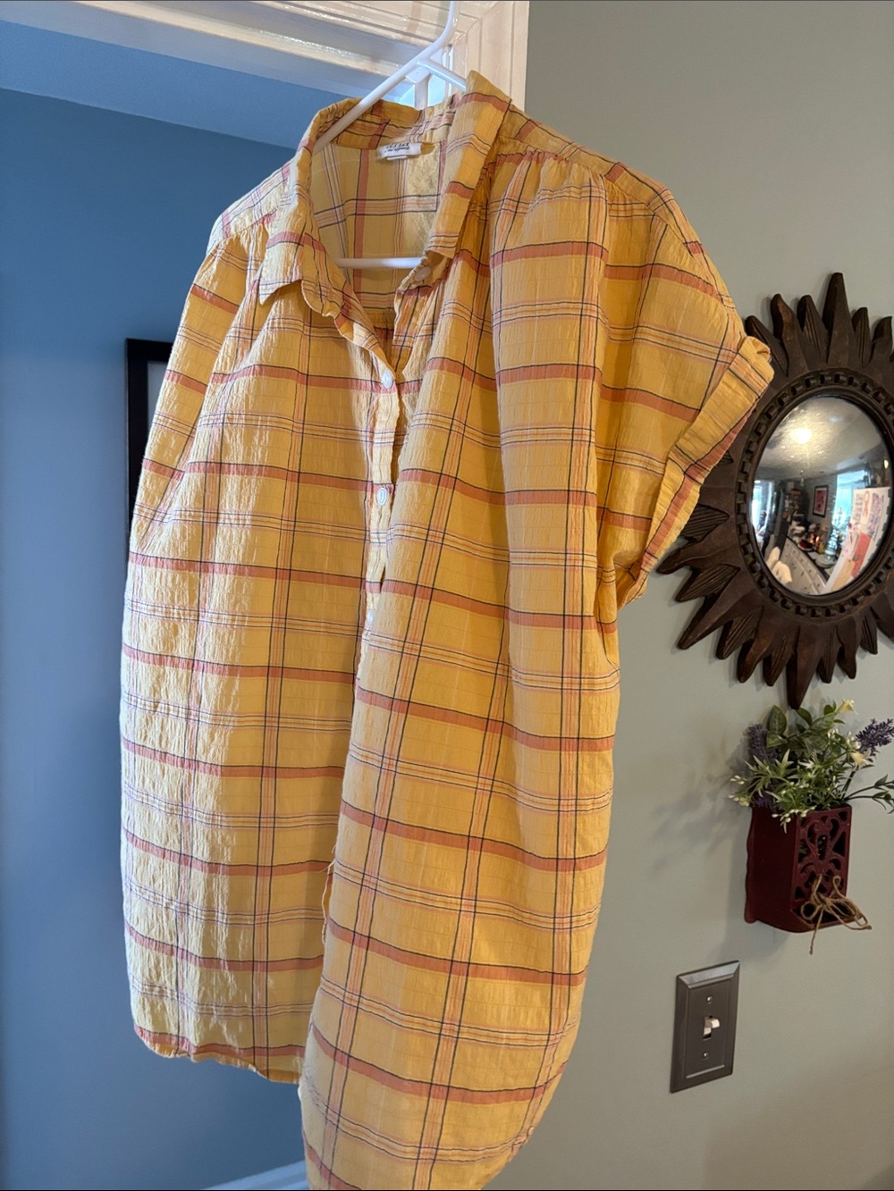 a.n.a Yellow Plaid Short-Sleeve Button-Up Shirt